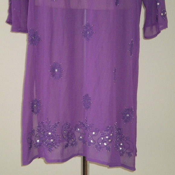 Sheer Purple Embroidered Swimsuit Long Coverup. F - Picture 3 of 8